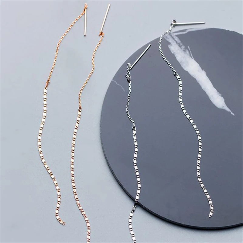 

100% 925 Sterling Silver /Rose Gold Korean Style Simple Long Ears Personality Dangle Earrings Fashion Jewelry Women's E9587