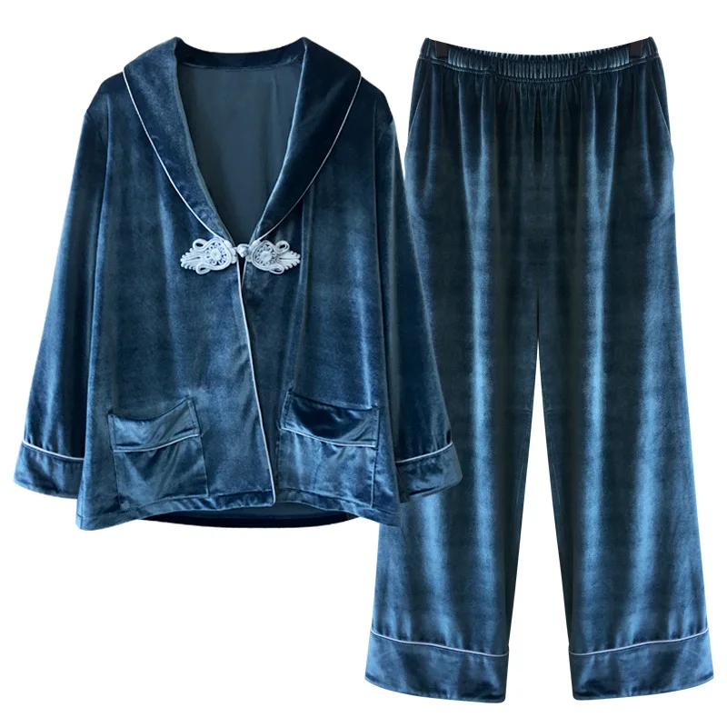 

New Long-sleeved Pajama Women Autumn Thickening and Velvet Suit Can Be Worn Outside The Fashion Home Suit Women's Golden Pajamas