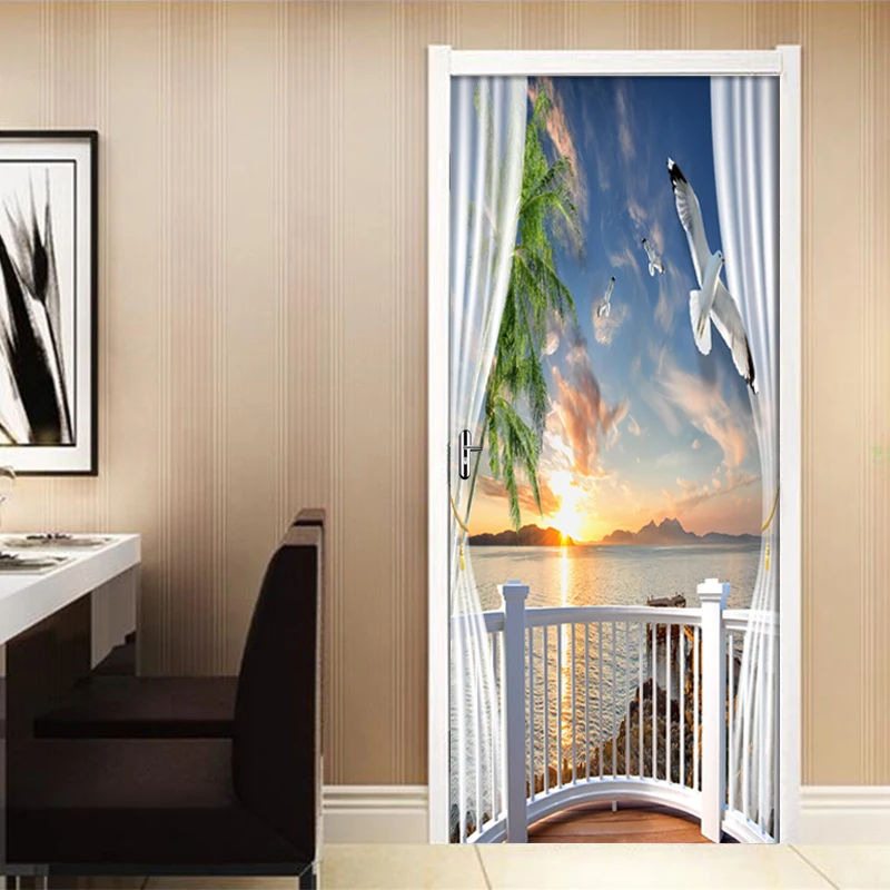 3D наклейка на дверь или окно в виде заката водостойкие самоклеящиеся обои из ПВХ