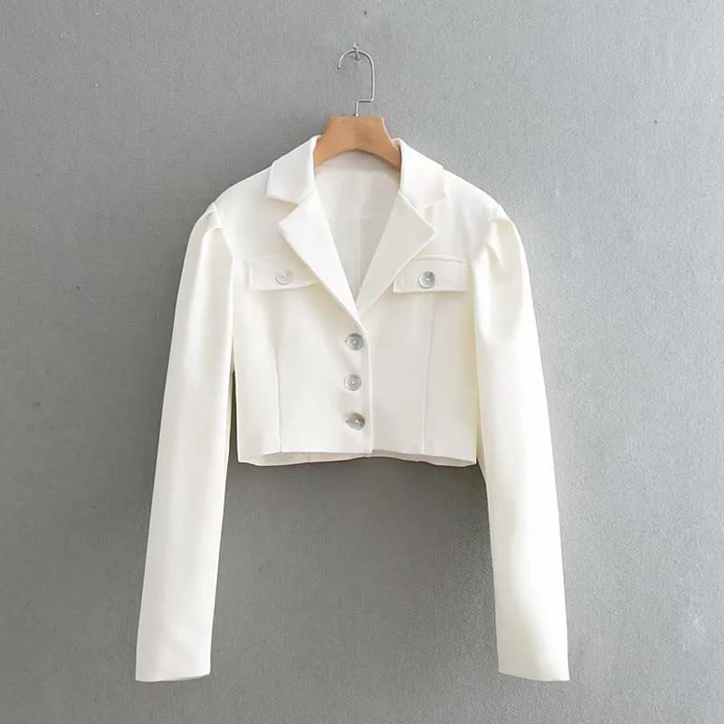 

YNZZU Vintage 2019 Spring Lantern Sleeve Short Jacket Women Single Breasted White Jacket Female Coats Autumn Outwear YO787