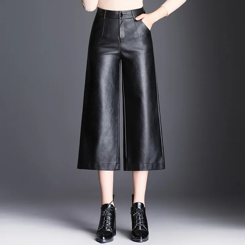 

Fashion Brand Ankle-Length sheep leather pants autumn Women's High package hip Quality Slim Flare Pants