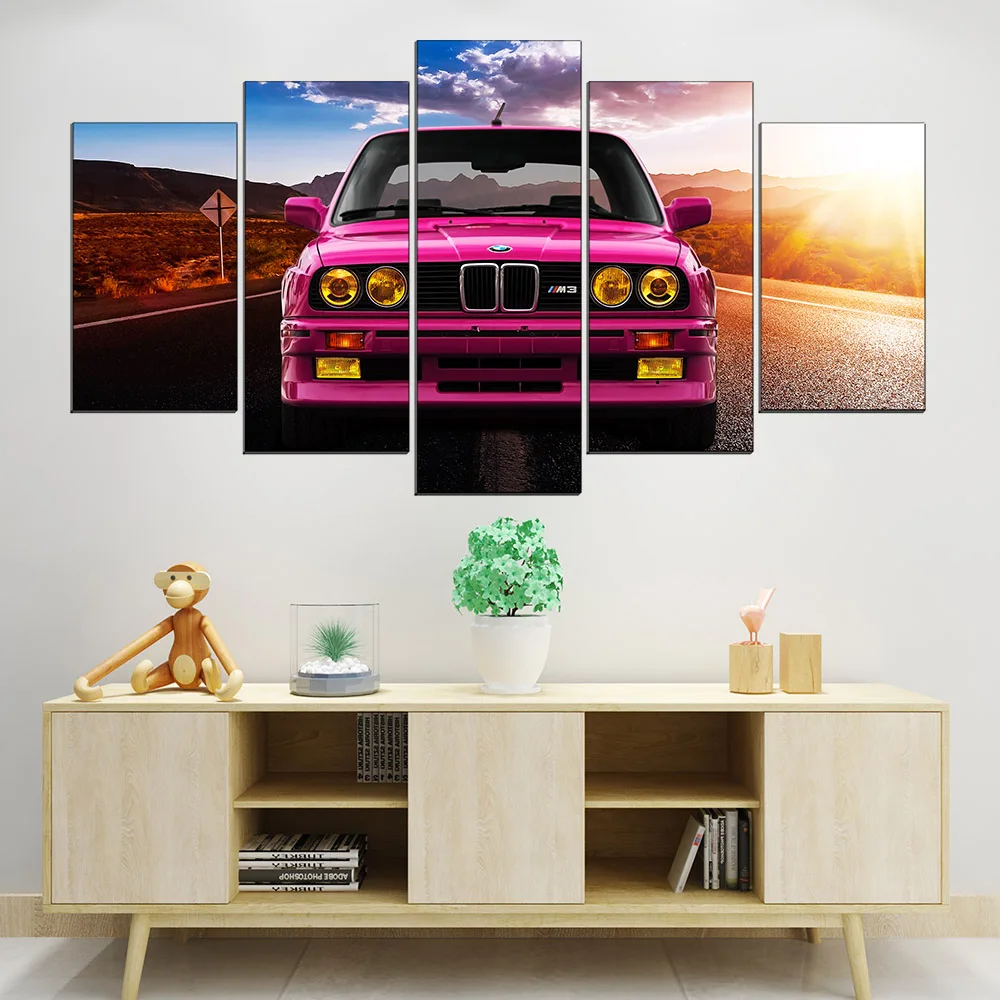 Wall Art Холст Масло Картины BMW M3 розовый спортивный автомобиль пейзаж для Гостиная