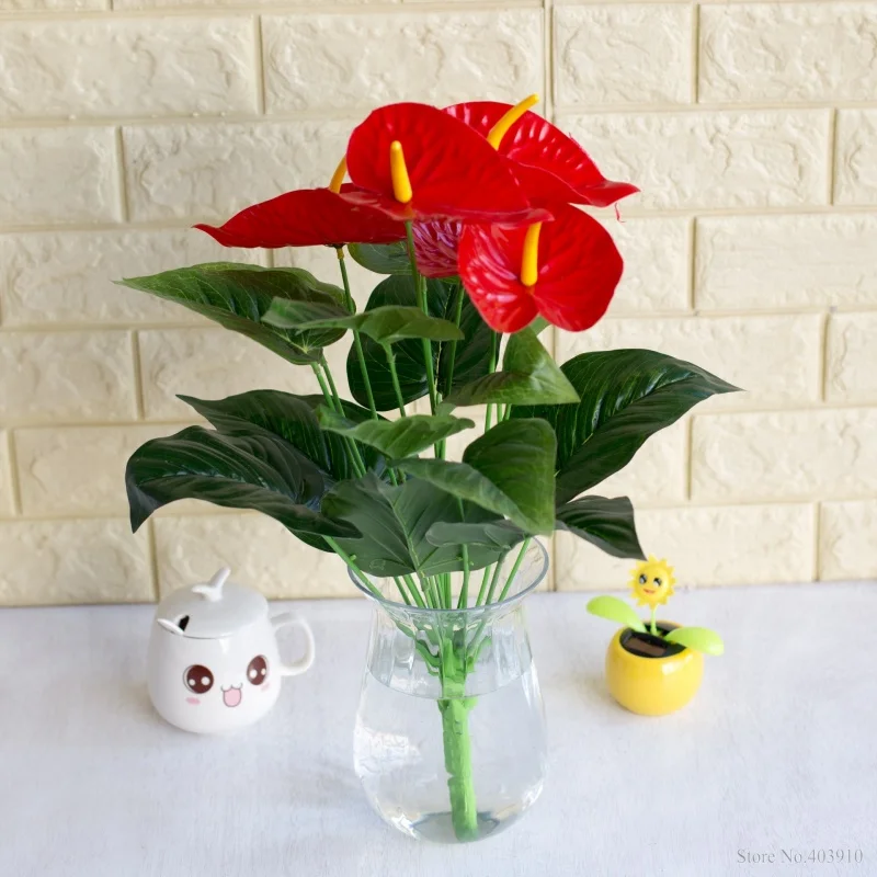 1 бутон Зеленый антуриум в горшке цветы Крытый поддельные балконные растения