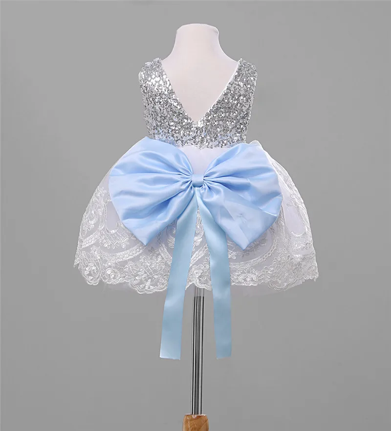 

Children Baby Girl Sequins Flower Lace Bowknot Dress Party Ball Gown Formal Dress Backless Bow Wedding Dress Girl Clothes 0-10T