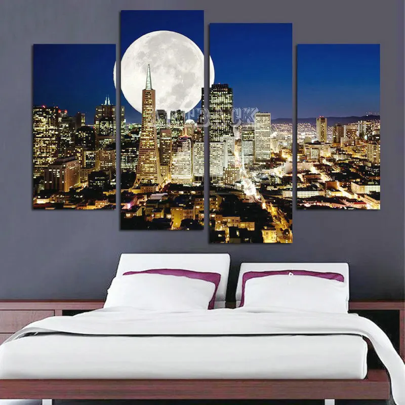 Sale 5d diy diamond painting city night view moon full square 3d embroidery rhinestone mosaic decorative 4pcs | Дом и сад