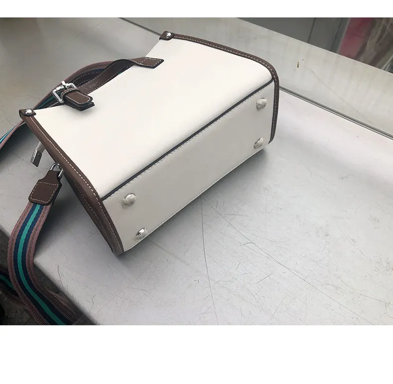 Color Blocking Daily Purse OL Business Tote Bag Genuine Leather Women's Shoulder Bag Small Top-handle Handbag