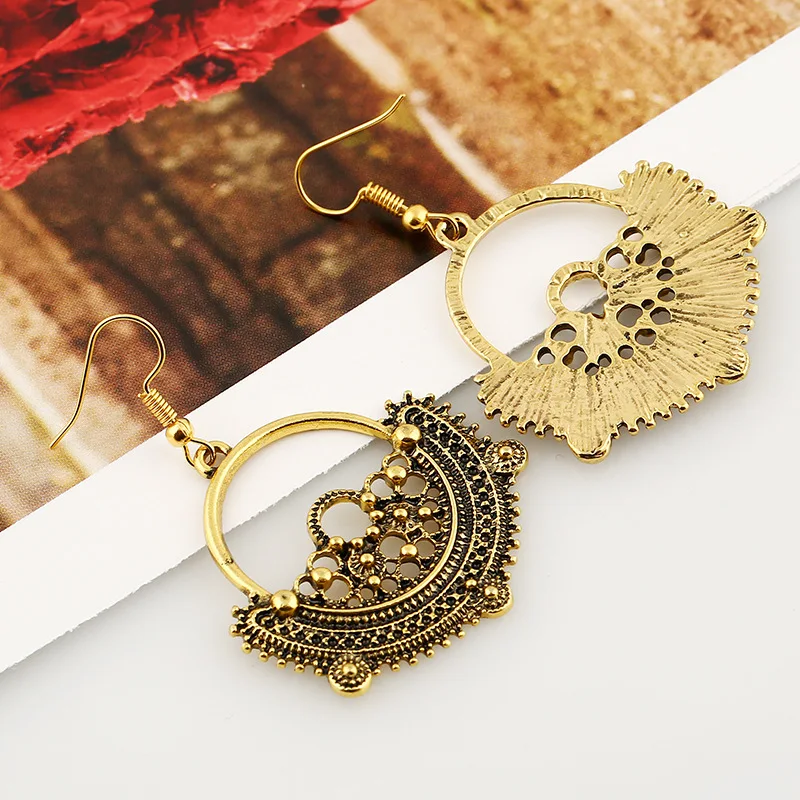 Женские винтажные серьги подвески LZHLQ с геометрическим металлическим узором