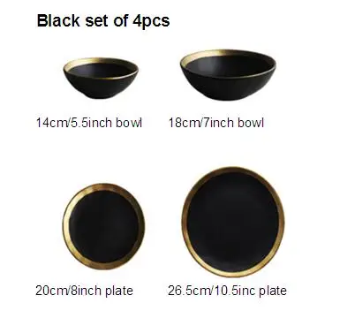 black set of 4pcs Золотая инкрустация обеденная тарелка золото/белый десерт тарелки кухонные инструменты посуда керамические тарелки еда блюда - Цвет: black set of 4pcs