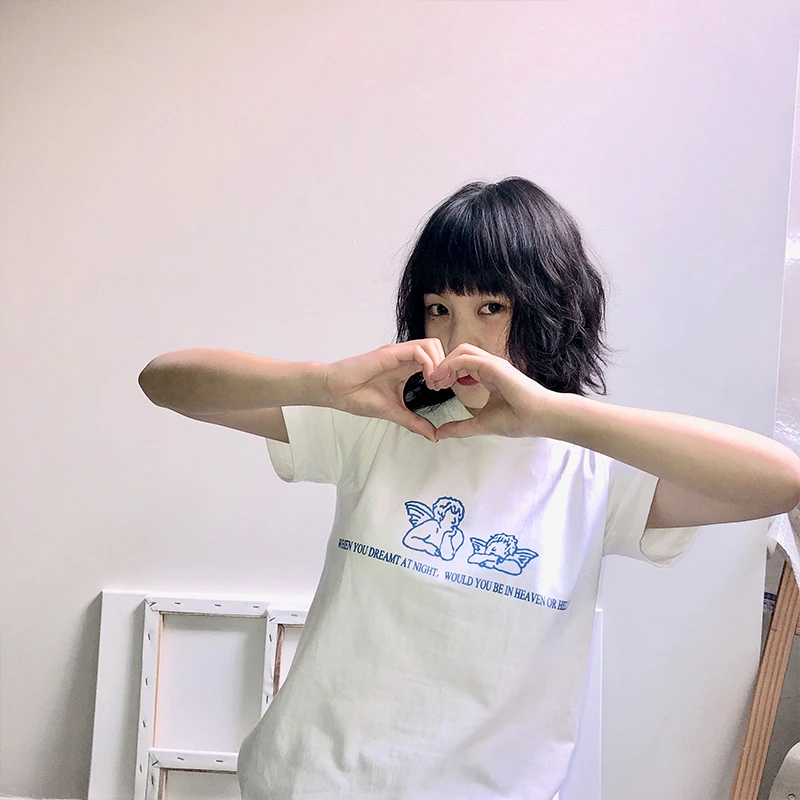 Harajuku женская футболка с принтом ангела круглый вырез короткий рукав новая мода