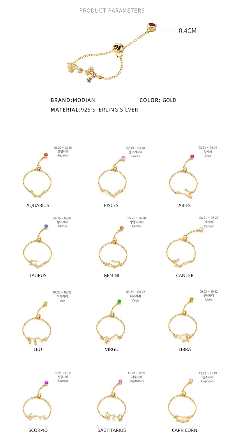 Modian Twelve Constellations Finger Ring 925 Sterling Silver Female Pisces Cancer Aries Leo Rings For Women Charm Jewelry