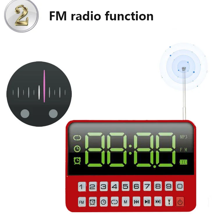 KK60 с большим светодиодный дисплеем TF \ Micro SD USB динамик MP3-плеер FM радио часы будильник светодиодный фонарик