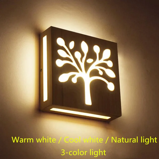 3-color light Современный Креативный светодиодный настенный светильник в стиле рождественской елки, Ностальгический деревянный настенный светильник 12 Вт для ресторана, спальни, прикроватной лестницы - Цвет абажура: 3-color light