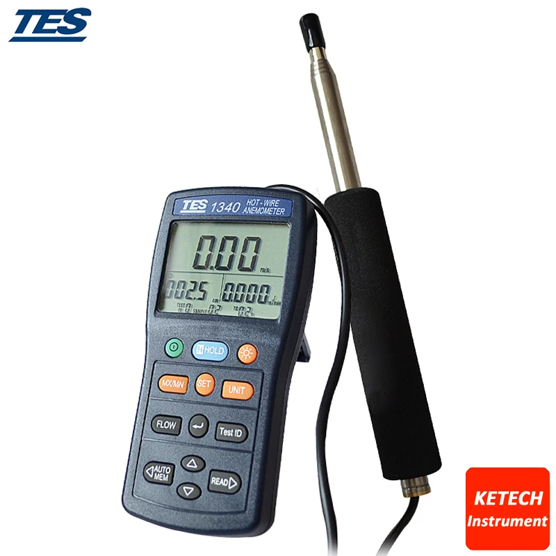 

TES-1340 Digital Air Wind Flow Meter Hot Wire Thermo Anemometer