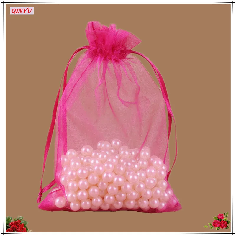Rose red Sky Elina, 50 шт., разноцветные прозрачные сумки из органзы для украшений, украшения для свадебной вечеринки, подарочные сумки для конфет 5Z - Цвет: Rose red