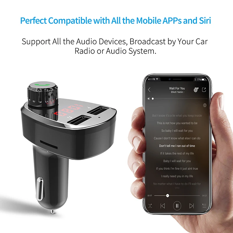 Fm-передатчик Bluetooth автомобильный комплект прикуриватель HD экран трансмиттер