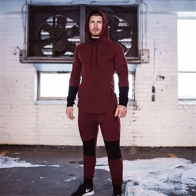 Wine red Yomeke спортивные костюмы для мужчин s модный спортивный костюм для мужчин тренировочный spak survete мужчин t Мужская спортивная одежда костюм толстовки спортивный костюм набор мужской - Цвет: Wine red