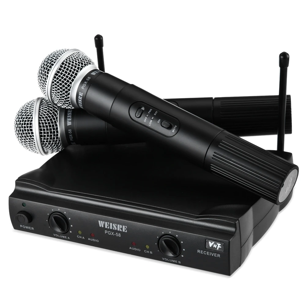 WEISRE PGX58 VHF UHF двойной профессиональный беспроводной микрофон с приемником для BM 800 караоке микрофон вечерние караоке-студия