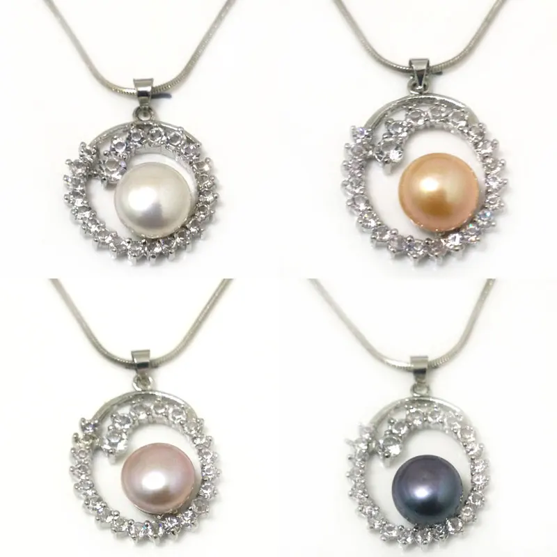 18 inches 20mmx30mmm Zirconia Circle Style 11-12mm Natural White Button Freshwater Pearl 925 Sterling Silver Charm Necklace | Украшения и
