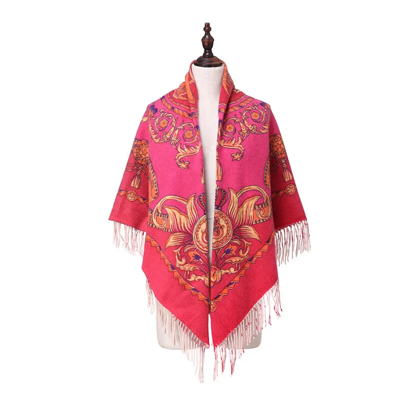 ZY87049 Duplex Printing Design Wool Tassel Pashmina Luxury Cape Winter Hot Sell Trim Shawls Popular Poncho shawl |