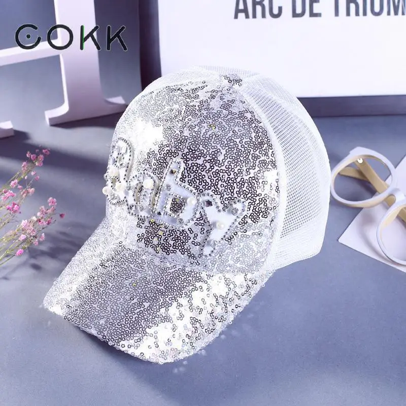 

COKK Baseball Cap Women Summer Hats For Women Girls Kids Sequins Baby Fashion Net Mesh Cap Parent Child Sun Hat Adjustable