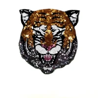 tiger with letter flower sequins patches set applique embroidery patch for clothes diy decoration scrapbook sewing patchwork