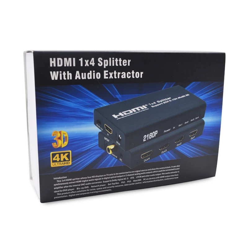 HDMI сплиттер 1X4 с аудио экстрактором Hdmi 2K x 4K концентратор репитер усилитель 1 4 3D 1080p