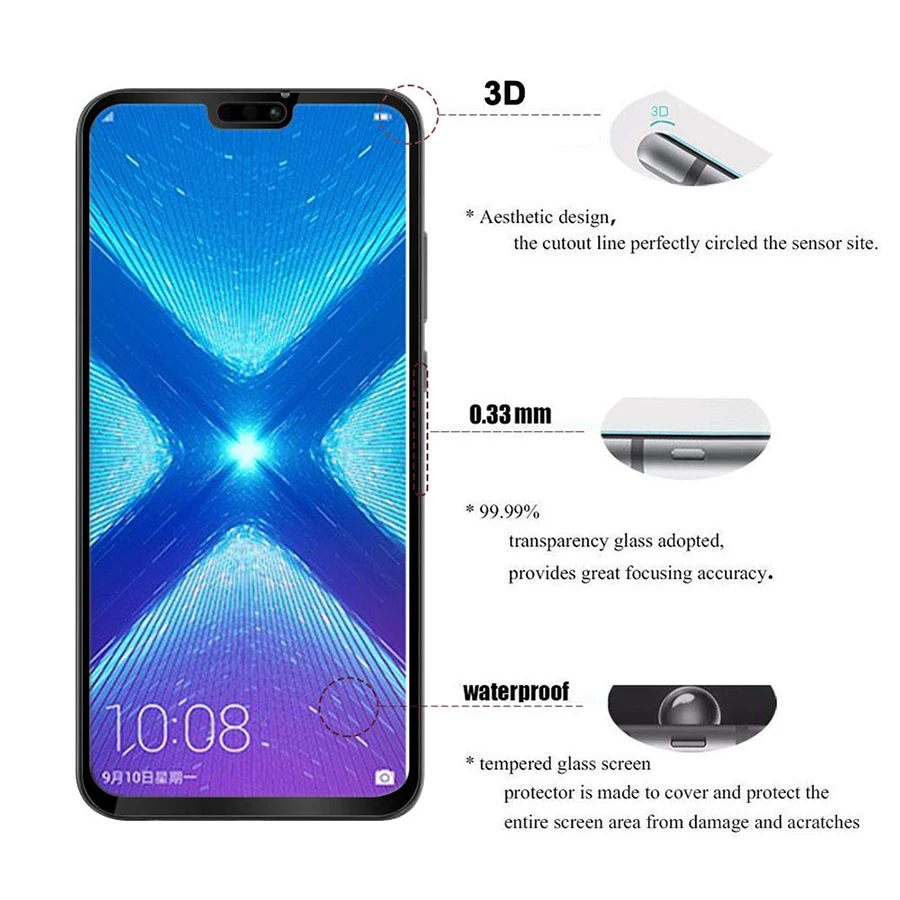 Стекло VALAM для защиты экрана Huawei honor 8X твердость 9H полное покрытие 3D изогнутые