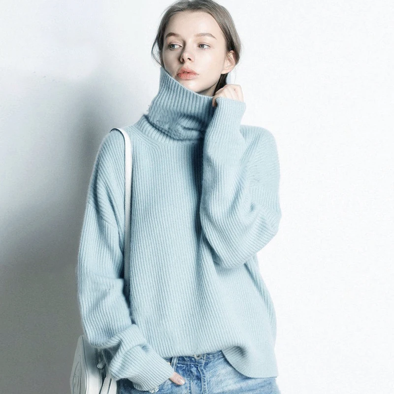 Harajuku свитер с высоким воротом Женский вязаный Свободный пуловер pull femme hiver BF стиль