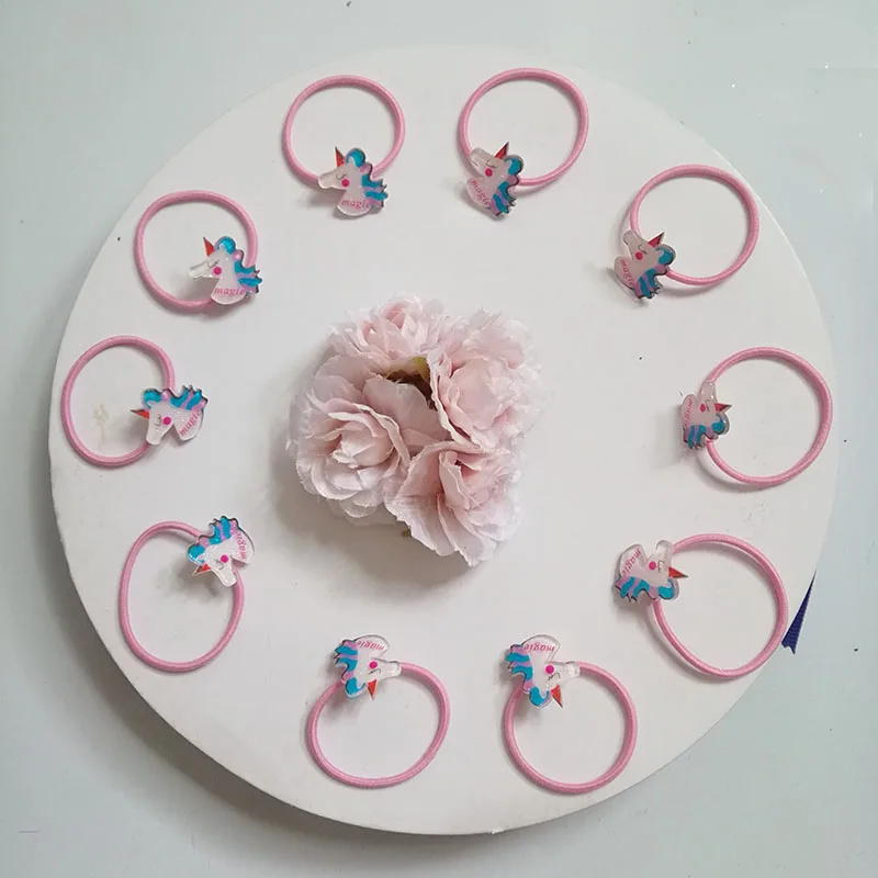 10PC unicorn rubber band Cartoon Hair Rope Ribbon Tie Kids Girls Elastic Rubber bands Accessories with Decoration | Аксессуары для