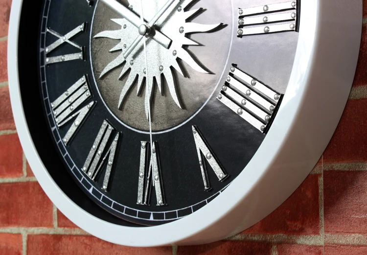 European retro 3D metal rivet Roman numerals wall clock metallic Titan art clocks home decor decoration free shipping | Дом и сад