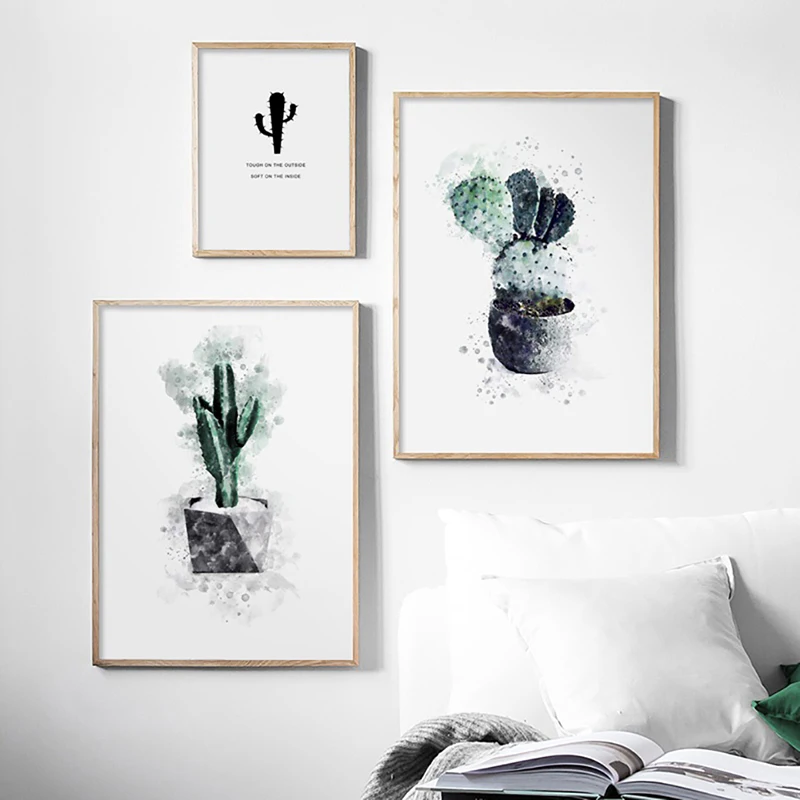 

Canvas Printed Poster Home Decor Nordic Watercolor Abstract Plant Cactus Potted Painting Wall Art Pictures Living Room Modular