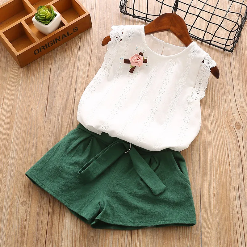 Летний комплект одежды для девочек детская футболка без рукавов с цветочным