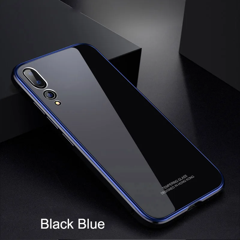 Black Blue Ультратонкий Жесткий чехол для huawei P10 P10 Plus P20 P20 Pro Чехол металлический бампер+ покрытие PC Edge закаленное стекло задняя крышка 3 в 1 Coque Capa - Цвет: Black Blue