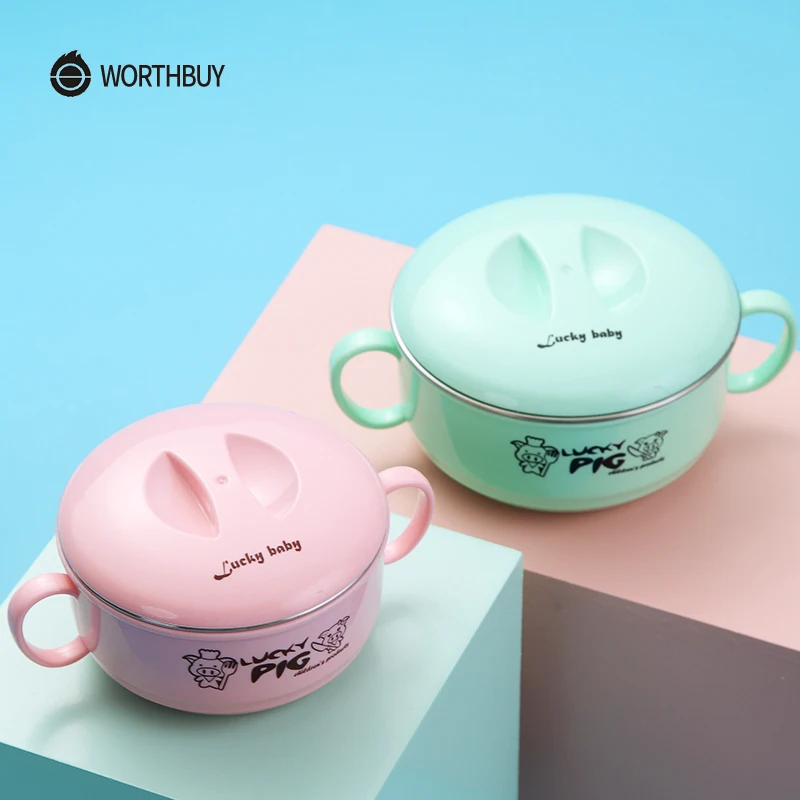 WORTHBUY Съемная миска для кормления детей 304 салатная с крышкой из нержавеющей стали