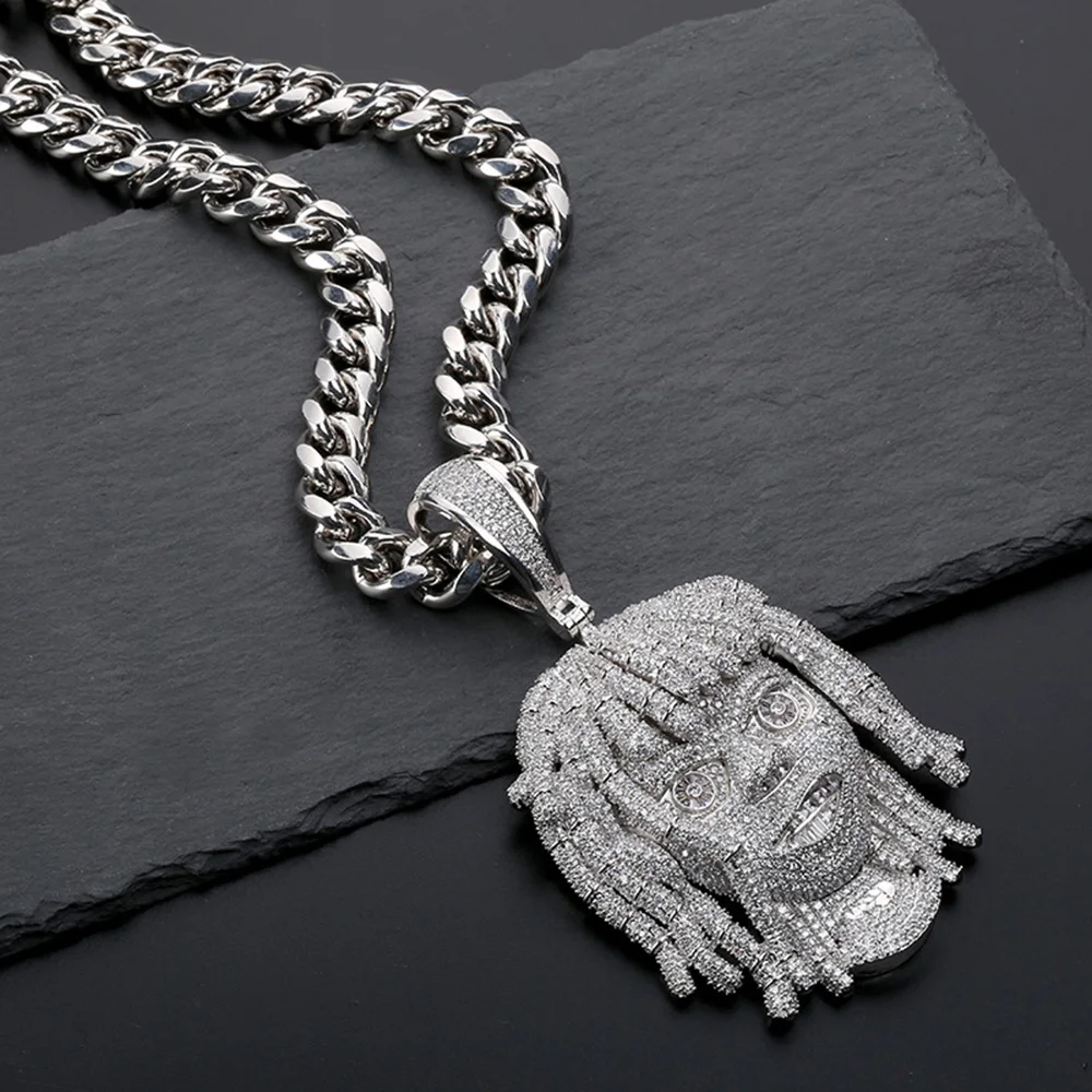 Серебряное микро ожерелье с кулоном из Кубического циркония Lil Pump с 10 мм кубинской цепочкой, Мужская цепочка в стиле хип-хоп, ювелирное изделие, подарок