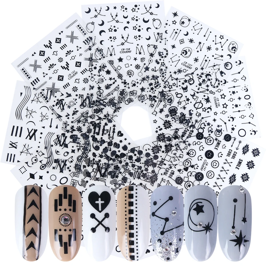 8 шт., стикеры 3D на ногти Nail Art, золотые, серебристые, Микс дизайнов, Слайдеры для ногтей, клейкие, для маникюра, украшения для ногтей, SACB133-141-1