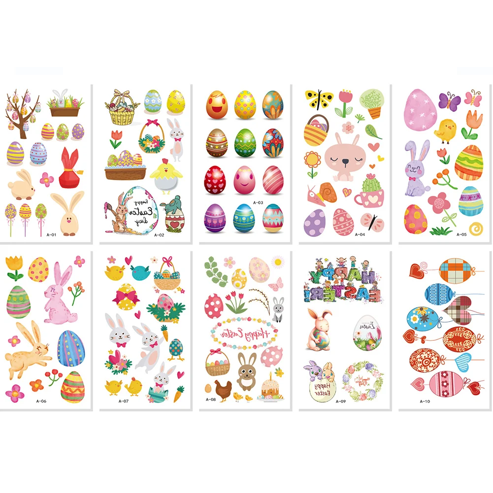 10pcs/set Small Cartoon Body Art Rabbit Bunny For Easter Tatouage Kids Temporary Cute Tattoo Sticker Colorful Decoration Fake | Красота и