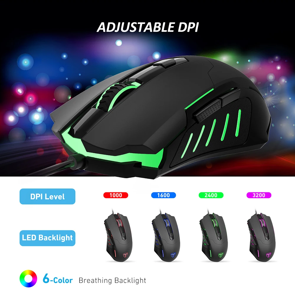 VicTsing PC098 игровая мышь 3200 dpi регулируемые проволочные Мыши Эргономичный дизайн