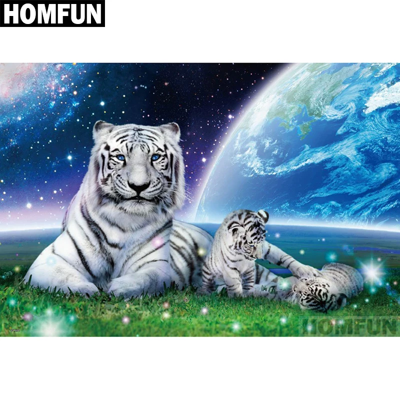 Алмазная 5D Вышивка HOMFUN A01226 Семья тигра полноразмерная/круглая вышивка крестиком