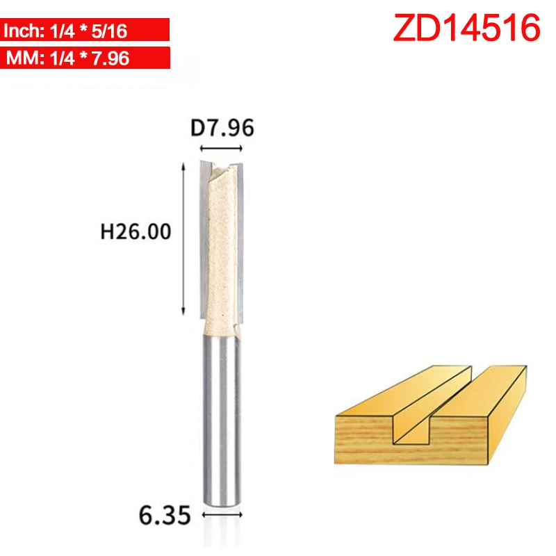 ZD14516 Tideway 1/" хвостовик 2 флейты прямой бит Деревообрабатывающие инструменты фрезы для дерева, карбида вольфрама Концевая фреза - Длина режущей кромки: ZD14516