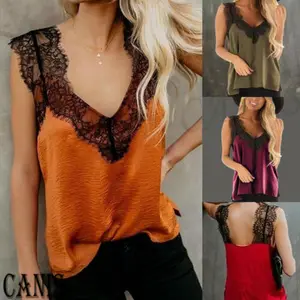 Топ женский кружевной с V-образным вырезом, пикантная майка без рукавов, уличная одежда, повседневный Топ, лето 2019