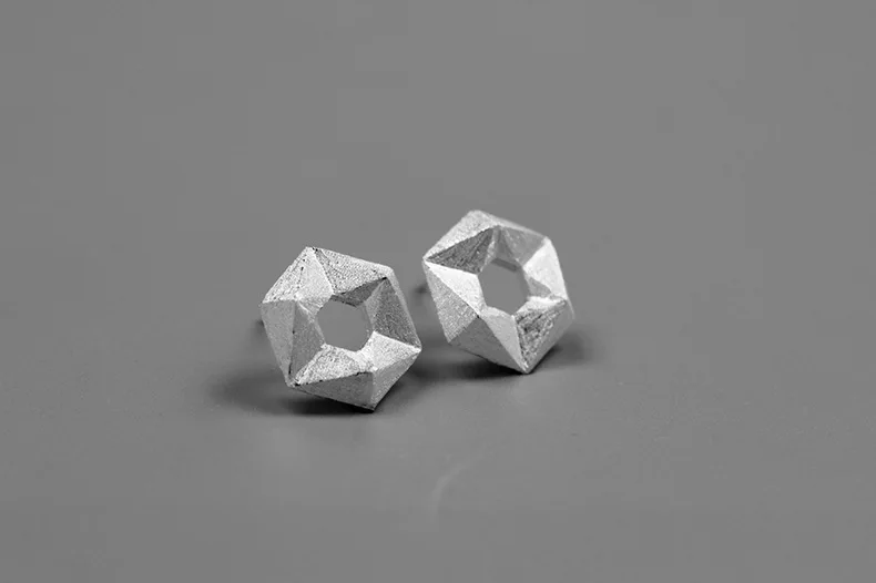 INATURE 925 пробы серебряные геометрические 3D шестигранные серьги-гвоздики для женщин вечерние ювелирные изделия Brincos