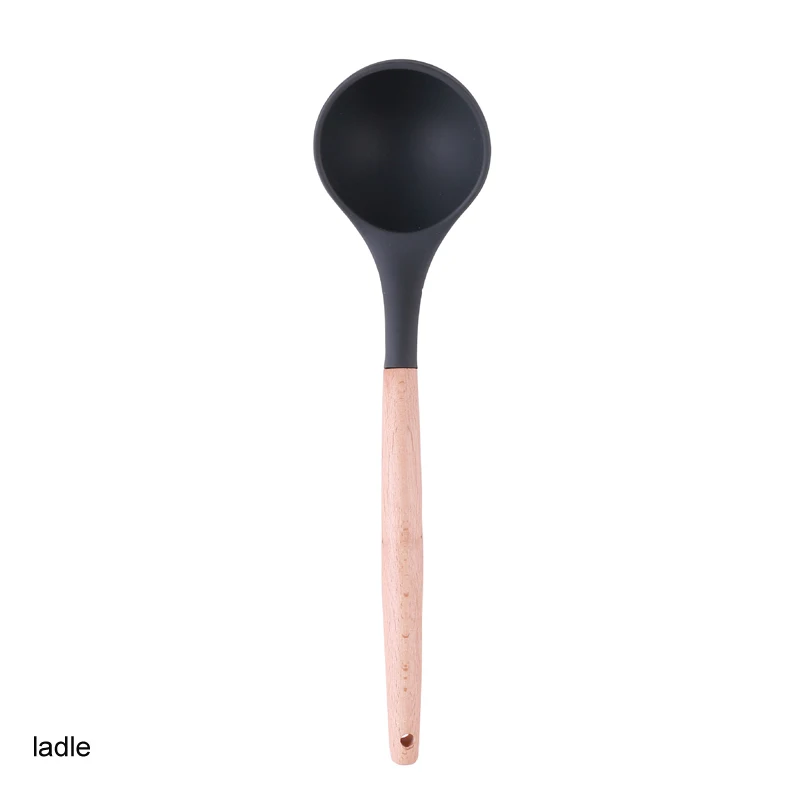 ladle Силиконовые кухонные инструменты Наборы для приготовления пищи суповая ложка лопатка антипригарная лопата с деревянной ручкой специальная термостойкая конструкция - Цвет: ladle