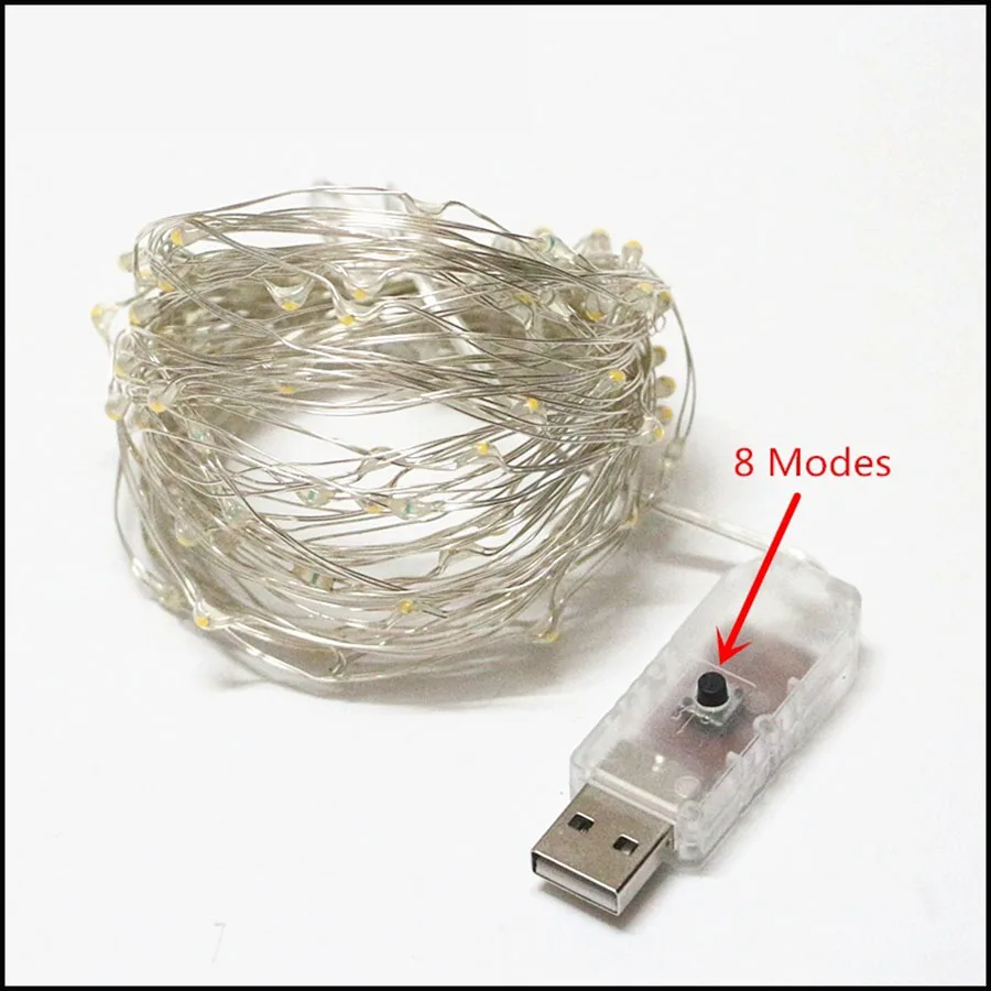 Светодиодный строка светильник дистанционного Управление USB 5 м 50 светодиодный s 10 м 100 светодиодный s Серебряный проводный светильник для дома и улицы украшения гирлянды гирлянда светильник