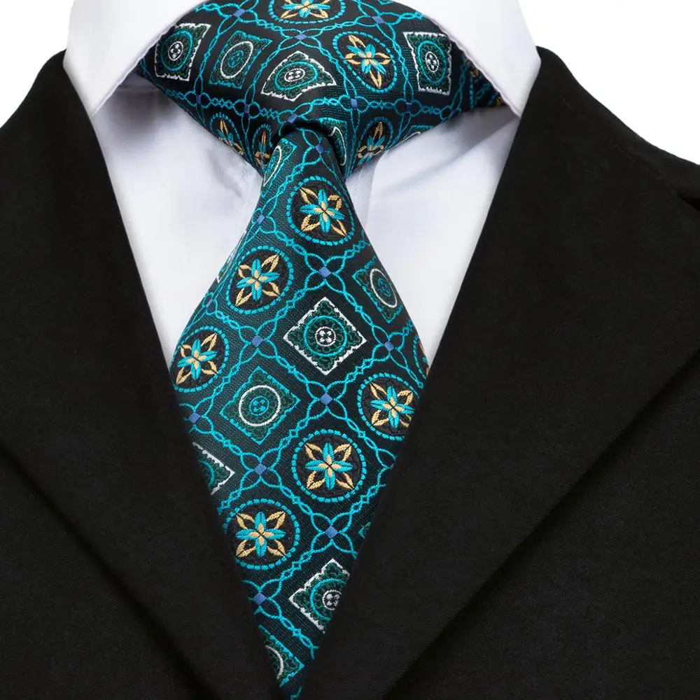D-1711 Hi-Tie мужской галстук новинка галстук с принтом зеленый галстук Hanky запонки шелк 8,5 см жаккард Тканый для свадебных вечеринок