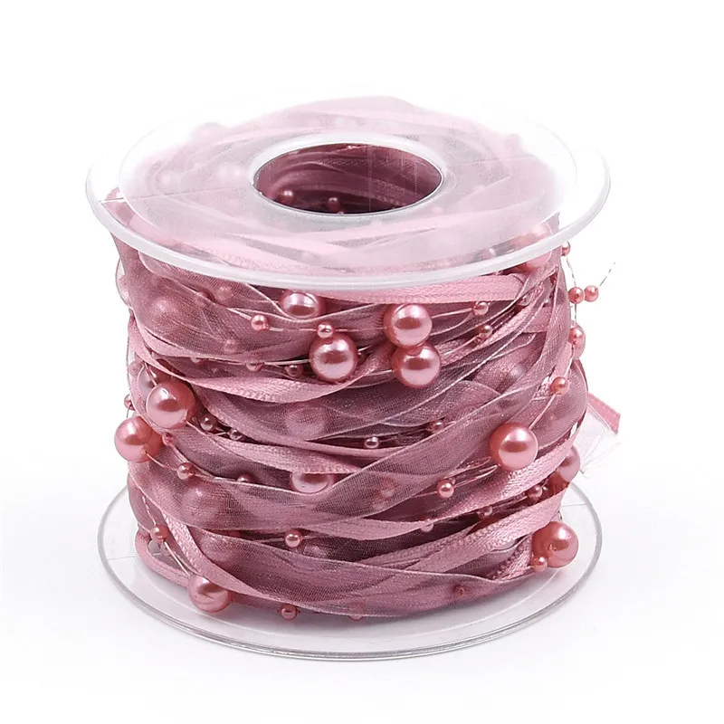 Red Pink Bean 10 метров в рулоне) серебристо-белая лента ручной работы для украшения свадьбы - Цвет: Red Pink Bean