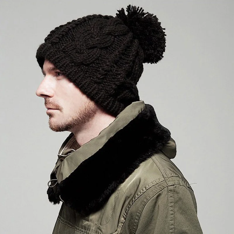 Большой помпон шапки однотонные женские зимние вязаные Skulies & Beanies Бесплатная