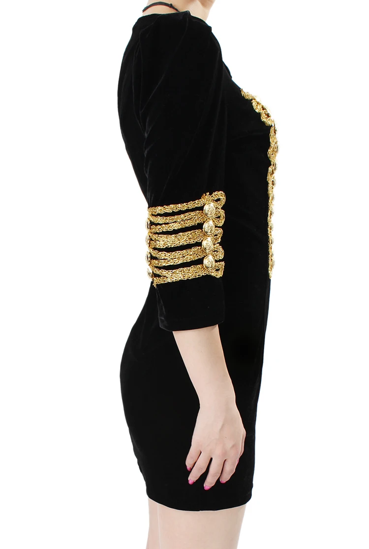 2017 новое модное осенне зимнее бархатное платье на пуговицах с золотой цепочкой в