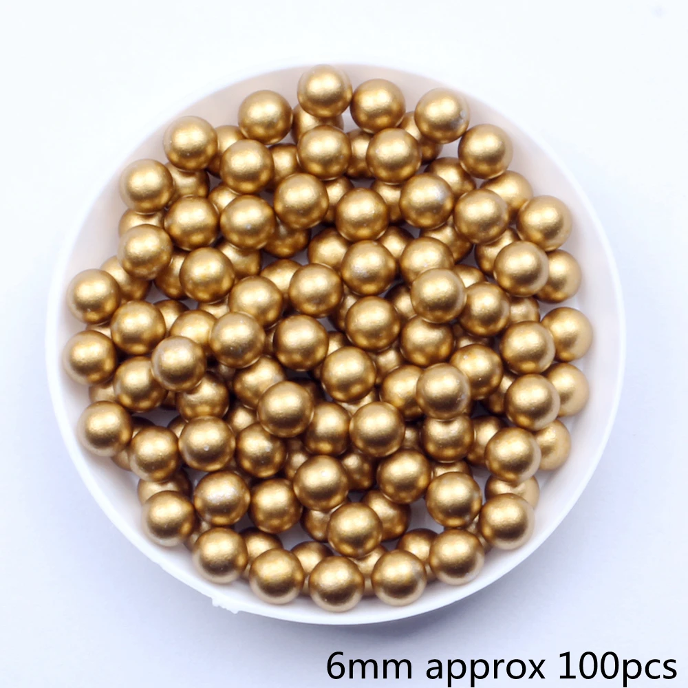 Matte Gold 6mm 100 Матовое золото Матовый серебряные круглые бусины 5 6 8 мм Классический полимерный жемчужины без отверстия имитация стразы используется для творчество, рукоделие, Декор - Цвет: Matte Gold 6mm 100