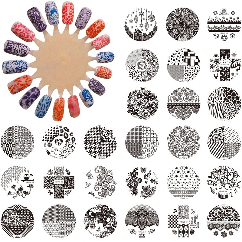 

Hand-painted Original Design Round Stainles Steel DIY Image Stamping Nail Art Plates Templates Stencils 30 Styles For Choose